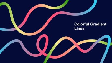 Renkli gradyan çizgiler. Koyu mavi arka planda soyut gökkuşağı dalgalı girdaplar. Akan spiral darbeler. Vektör illüstrasyonu