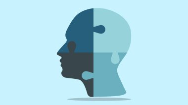 İnsan kafası bulmacası. Düşünmek, psikoloji, zeka ve yaratıcı fikirler üretmek. Vektör illüstrasyonu