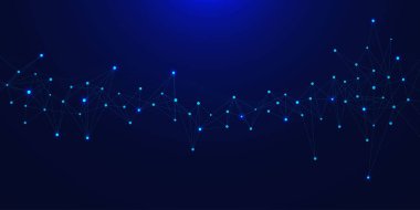 Geleceğin bağlantı noktaları ve dalgaları. Büyük veri görselleştirme ve iletişim konsepti. Vektör illüstrasyonu