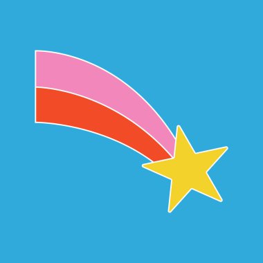 Açık mavi arka planda izole edilmiş renkli çizgileri olan kayan yıldız. Vektör illüstrasyonu