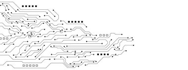 Devre kartı dokusuna sahip soyut yüksek teknoloji. Beyaz arka planda dijital iletişim ve mühendislik kavramı. Vektör illüstrasyonu