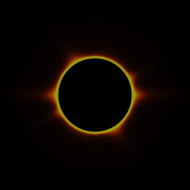 Tam güneş tutulması çemberi, Ateşli Kırmızı Ateş Halkası, Güneşin önündeki koyu renk siluet. Bilim ve astronomi. Güzel Doğa Kavramı. Vektör illüstrasyonu