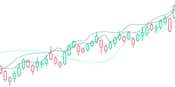 Candlestick chart of stock market, financial investment and forex trading with lines on white background. Vector illustration