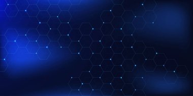 Bilim ve teknoloji tasarımı konsepti için fütürist altıgen desenli geometrik arkaplan. Vektör illüstrasyonu