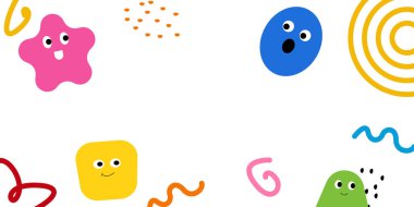 Çocuklar ve çocuklar çocuksu karalama tasarımı ve eğlenceli çizgi filmlerle arka plandalar. Duvar kağıdı, ambalaj ve beyaz arka planda baskı için uygun. Vektör illüstrasyonu