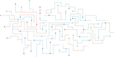 Beyaz arkaplanda soyut noktalar ve çizgi bağlantısı. Ana kart desenli dijital teknoloji konsepti. Vektör illüstrasyonu