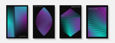 Koyu arkaplan üzerinde soyut modern parlak gradyan poster. Minimalist kapak şablonu tasarımı. El ilanları, kapaklar, afişler, broşürler ve müzik için uygun. Vektör illüstrasyonu