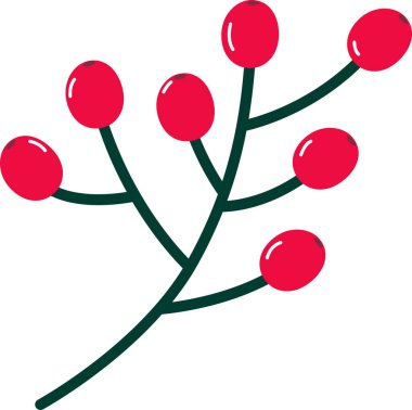 Beyaz arka planda izole edilmiş parlak kırmızı kış böğürtlen dalı. Vektör illüstrasyonu