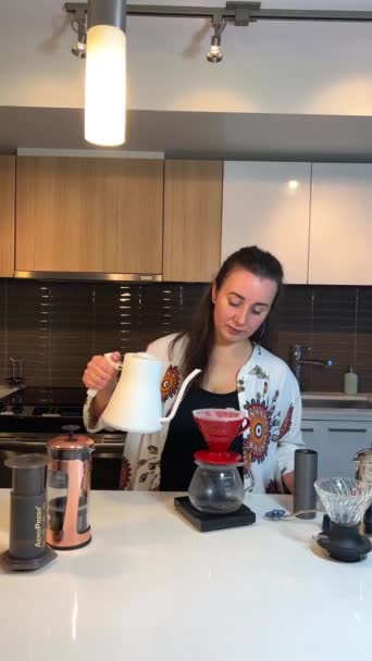 Schöne Latina Coffee Shop Inhaberin Arbeitet Inventar Einem Gemütlichen Café — Stockvideo