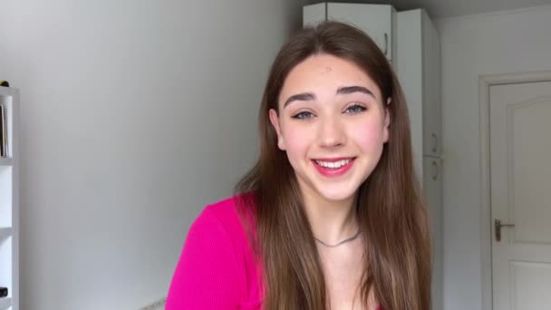 Beaucoup Émotions Positives Joie Bonheur Plaisir Succès Belle Jeune Fille — Video