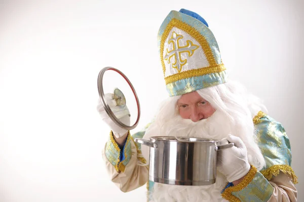 Portret Sinterklaasa Usa Białym Tle Holenderski Święty Mikołaj Święty Mikołaj — Zdjęcie stockowe