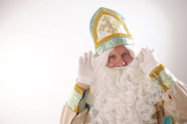 Sinterklaas portresi. Beyaz arka planda ABD. Hollandalı Noel Baba St Nicholas Yeni Yıl