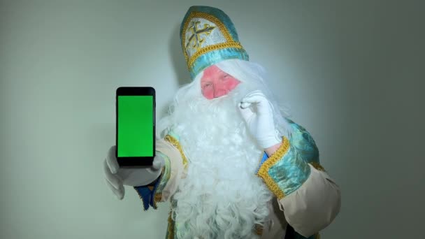 Портрет Сінтеркласа Сша Білому Тлі Голландський Санта Клаус Святий Миколай — стокове відео