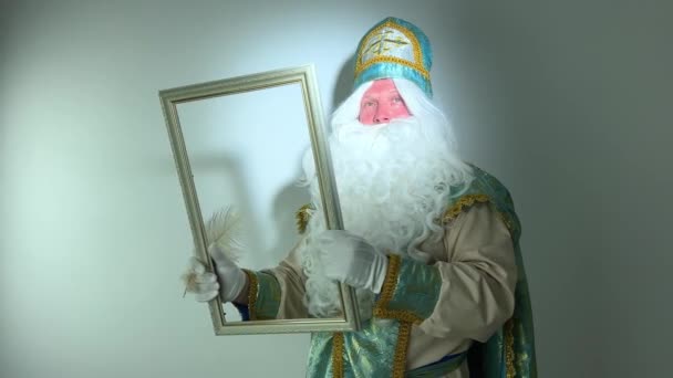 Saint Nicholas Draws Empty Frame Beautiful White Pen Fabulous Letter — Stock Video