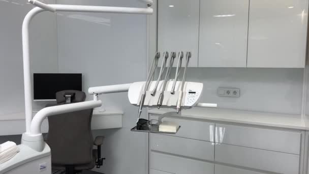 Zahnmedizin Medizin Stomatologie Konzept Moderne Zahnarztpraxis Interieur Bokeh Interieur Eines — Stockvideo