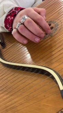 Yakışıklı orta yaşlı bir adam Ukrayna 'nın bağımsızlığının ve Ukrayna' nın yenilmezlik zaferinin müzik enstrümanını çalıyor. Nakış sanatındaki kahraman müzisyenlere zafer kazandırıyor.