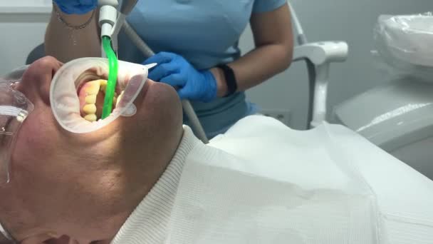 Close Dental Clinic You Can See How Teeth Washed Saliva — Video