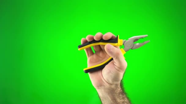 Cropped Pliers Yellow Orange Handles Chroma Key Green Background High — Wideo stockowe
