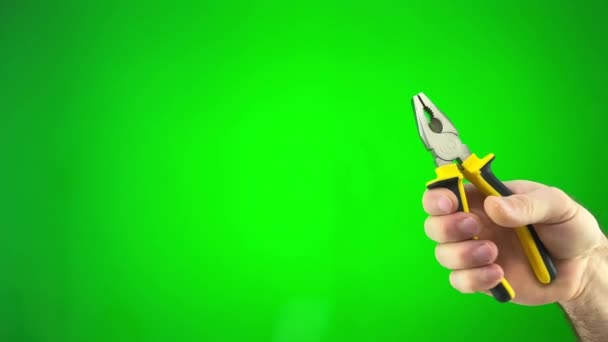 Cropped Pliers Yellow Orange Handles Chroma Key Green Background Pliers — Video