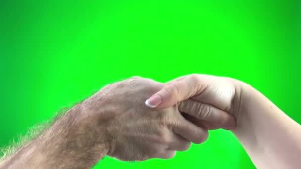 Man Woman Shaking Hands Close Hand Two People Gathered Handshake — Stock Video