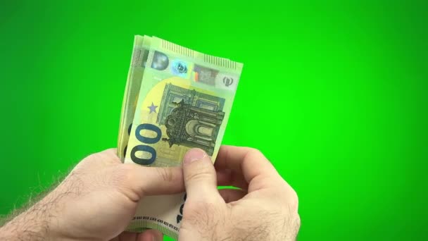 Woman Hands Counting Euro Cash Money Green Chroma Key Background — 비디오