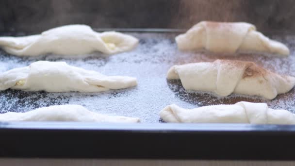 Бублики Посипані Корицею Домашній Торт Ресторан Подається Чорному Профілі Лежить — стокове відео