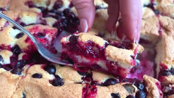 Rotating Berry Pie Wooden Plate Turntable Homemade Pastry Blueberry Pie — Stok video