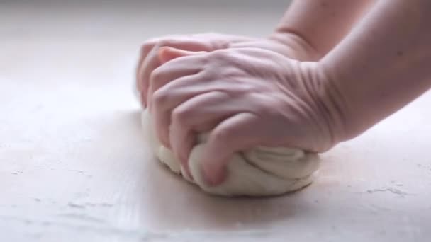 Female Making Pizza Dough Womans Hands Kneading Dough Baking Bread — Αρχείο Βίντεο