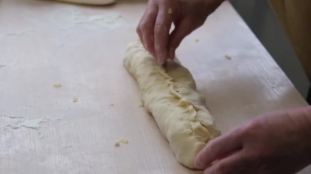 Strudly Diy Apple Pie Homemade Baking Hands Adult Woman Sculpting — Vídeos de Stock