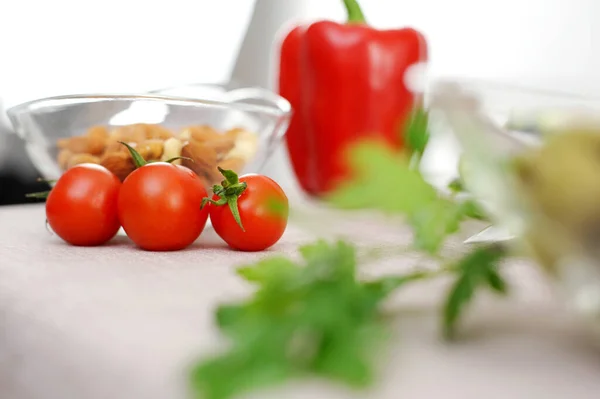 Background of healthy eating. Healthy vegan vegetarian food vegetables space for copying, banner. Shopping supermarket and concept of pure vegan food parsley, cocktail tomatoes, cherry tomato,