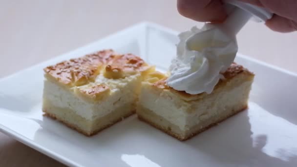 Delicious Cottage Cheese Dessert Whipped Cream Space Top Your Restaurant — Vídeo de stock