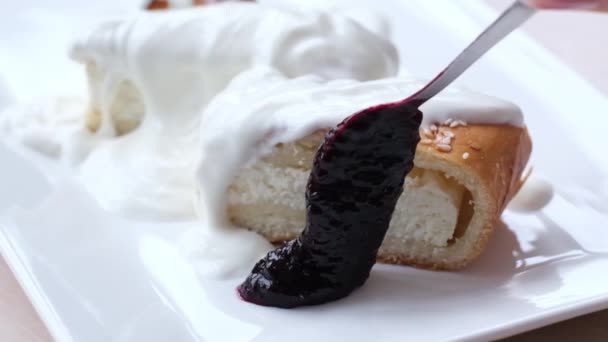 Tasty Cheesecake Lies White Plate Cheese Curd Casserole Politeia Sour — Stok video