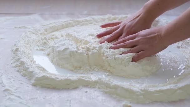 Slow Motion Background Text Cooking Show Art Female Hands Stir — Vídeos de Stock