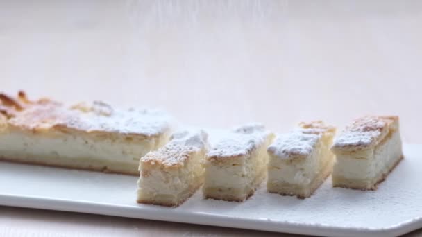 Cottage Cheese Strudel Icing Sugar Ingredients Curd Strudel Curd Cheese — Vídeo de stock