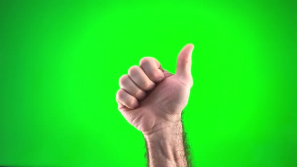 Male Hand Green Background Chromakey Close Starts Counting First Shows — Αρχείο Βίντεο