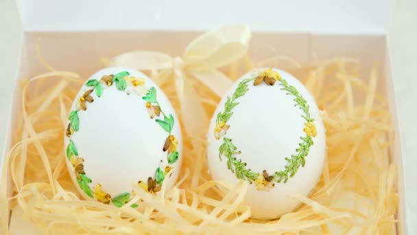 Ribbon Embroidery Eggshells Ribbon Embroidery Technique Empty Egg Chicken Eggs — Stok Video