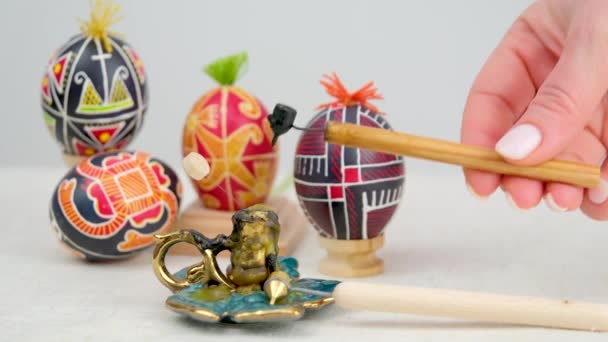 Pysanky Raw Eggs Painted Beeswax Paints Given Each Other Easter — Stockvideo