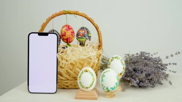 Lavanda Fondo Postal Baner Calendario Vacío Espacio Vacaciones Pascua Huevos — Vídeos de Stock