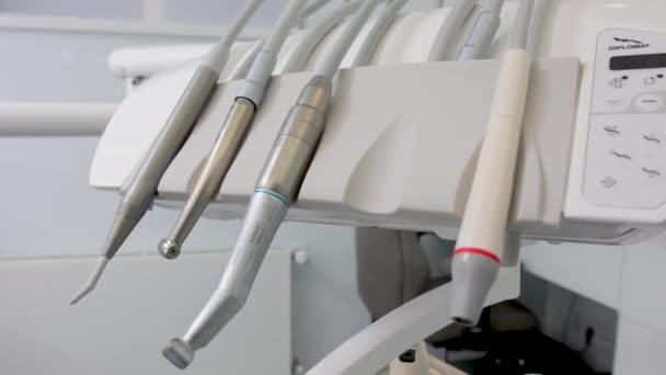 Interior Modern Dentist Cabinet Medical Chair Stomatology Cabinet Nobody White — Stockvideo