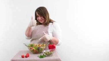 woman smelling turkey and showing thumbs up. High quality 4k footage
