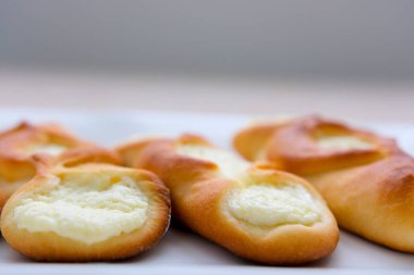 close-up three ruddy pies with cottage cheese homemade baking place for text at top delicious food dessert cooking grocery store grocery store Come buy