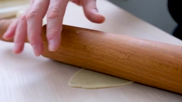 Rolling Out Dough Rolling Pin Female Hands Process Swinging Piece — Video Stock