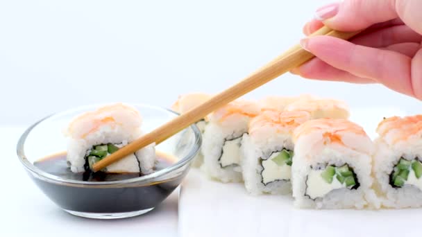 Spazio Testo Sushiya Ristorante Asia Giappone Delizioso Cibo Sano Roll — Video Stock