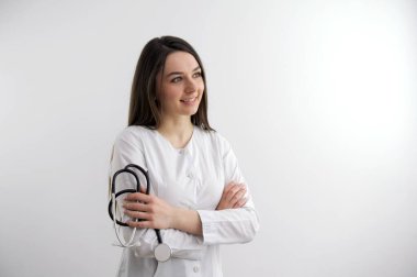 Healthcare and medical concept. Medicine doctor with stethoscope in hand and Patients come to the hospital background. High quality photo