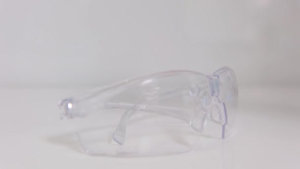 Close Protective Eyeglasses Lying Desk Dental Office Dentists Glasses Desk — стоковое видео