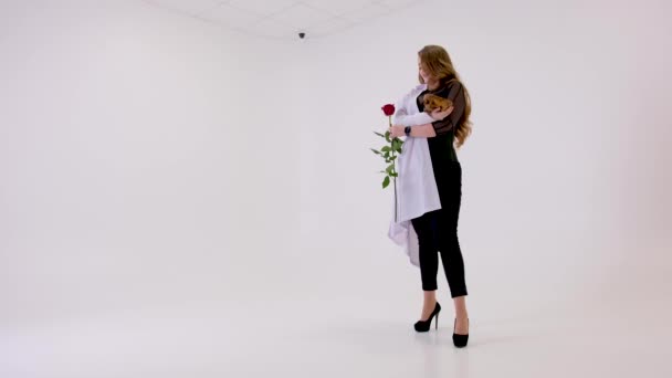 Model Woman Studio Half White Coat Choice Beauty Work One — Stock video