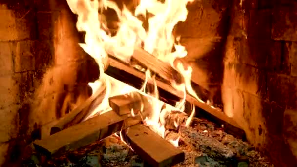 Flames Fireplace Burning Firewood Warmth Heating Electricity Ancient Civilization Rural — ストック動画