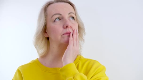 Despair Upset Negative Emotion Woman Holds Hand Her Cheek Sad — Vídeos de Stock