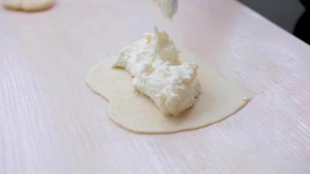 Delicioso Enchimento Grosso Ovos Queijo Cottage Açúcar Para Deliciosas Tortas — Vídeo de Stock