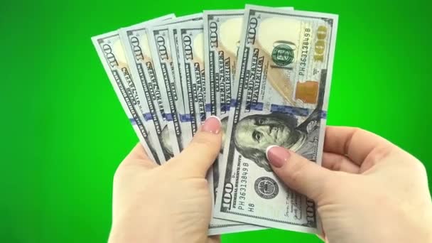 Seratus Dolar Tagihan Berputar Atas Meja Close Rotasi Uang Kertas — Stok Video